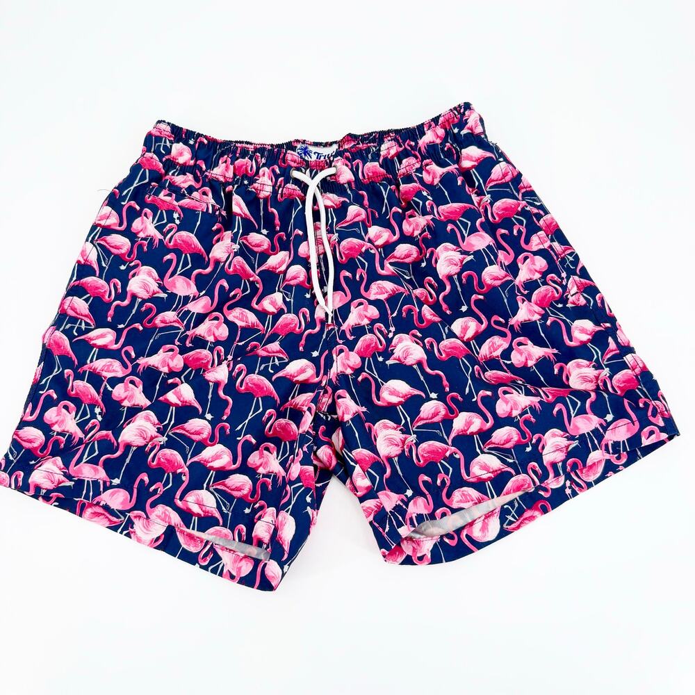 Trunks Surf & Swim Co. Men's Medium Flamingo Swim Trunks Navy/Pink Sano Summer